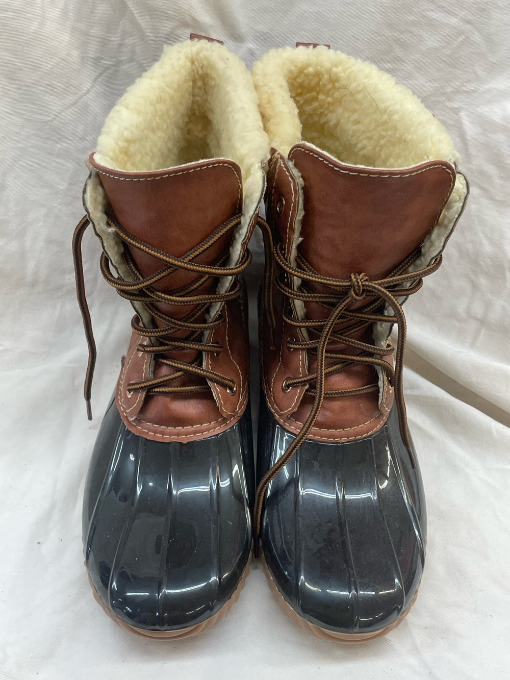 YOKI Brown & Black Insulated Winter Duck Boots with Shearling Lining sz 10